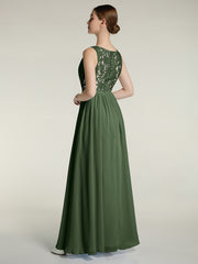 V-neck Chiffon Dresses with Lace Back-Olive Green Plus Size