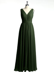 V-neck Chiffon Dresses with Lace Back-Olive Green