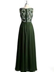V-neck Chiffon Dresses with Lace Back-Olive Green