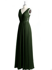 V-neck Chiffon Dresses with Lace Back-Olive Green Plus Size