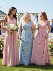 V-neck Chiffon Dresses with Lace Back-Sky Blue