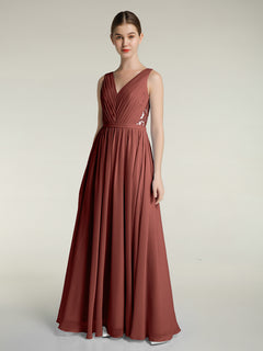 V-neck Chiffon Dresses with Lace Back-Terracotta