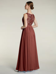 V-neck Chiffon Dresses with Lace Back-Terracotta Plus Size