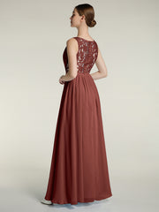 V-neck Chiffon Dresses with Lace Back-Terracotta