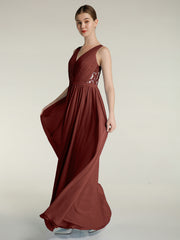 V-neck Chiffon Dresses with Lace Back-Terracotta