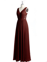 V-neck Chiffon Dresses with Lace Back-Terracotta Plus Size