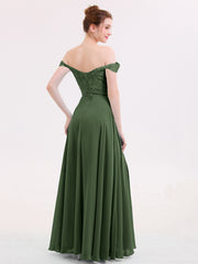 Off Shoulder Chiffon And Lace Empire Dress-Olive Green Plus Size
