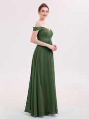 Off Shoulder Chiffon And Lace Empire Dress-Olive Green Plus Size