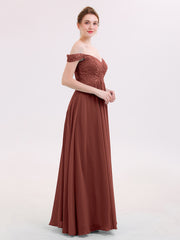 Off Shoulder Chiffon And Lace Empire Dress-Terracotta