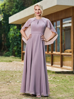 A-line Chiffon Dress with Diamond Neck Cape Dusk