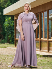 A-line Chiffon Dress with Diamond Neck Cape Dusk