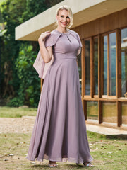 A-line Chiffon Dress with Diamond Neck Cape Dusk