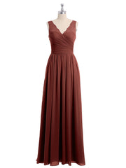 Lace Straps Long Chiffon Dresses with Bow Sash-Terracotta