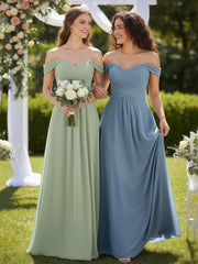 Off the Shoulder Empire Bridesmaid Dresses Dusty Sage