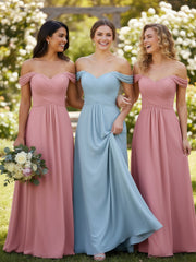 Off the Shoulder Empire Bridesmaid Dresses Dusty Sage