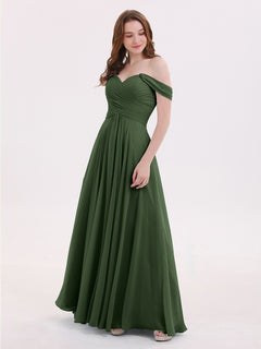 Off the Shoulder Empire Bridesmaid Dresses Olive Green