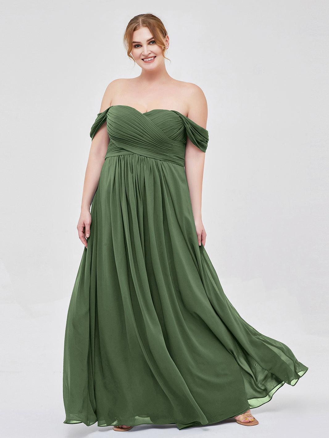 olive green plus size formal dress Off-the-Shoulder Plus-Size Long Prom Dress