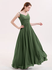 Empire Bridesmaid Gown with Spaghetti Strap-Olive Green