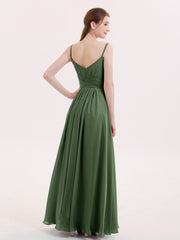 Empire Bridesmaid Gown with Spaghetti Strap-Olive Green Plus Size