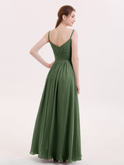 Empire Bridesmaid Gown with Spaghetti Strap-Olive Green