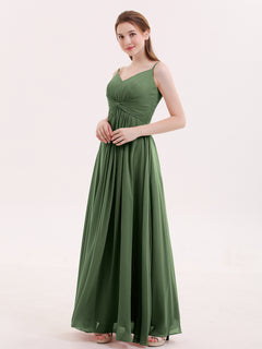 Empire Bridesmaid Gown with Spaghetti Strap-Olive Green