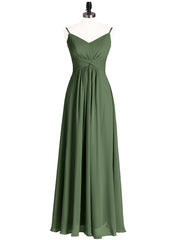 Empire Bridesmaid Gown with Spaghetti Strap-Olive Green