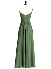 Empire Bridesmaid Gown with Spaghetti Strap-Olive Green