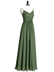 Empire Bridesmaid Gown with Spaghetti Strap-Olive Green