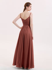 Empire Bridesmaid Gown with Spaghetti Strap-Terracotta