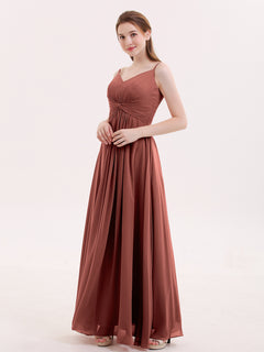 Empire Bridesmaid Gown with Spaghetti Strap-Terracotta