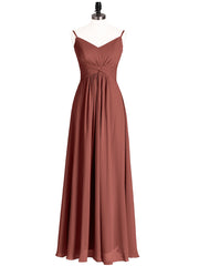Empire Bridesmaid Gown with Spaghetti Strap-Terracotta
