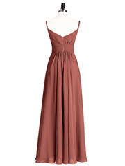 Empire Bridesmaid Gown with Spaghetti Strap-Terracotta
