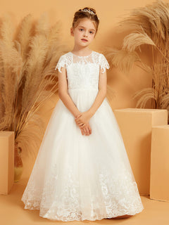 Embroidered Applique Ball Gown Flower Girl Dress