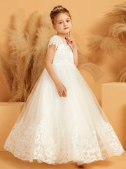 Embroidered Applique Ball Gown Flower Girl Dress