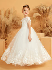 Embroidered Applique Ball Gown Flower Girl Dress