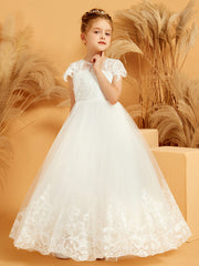 Embroidered Applique Ball Gown Flower Girl Dress