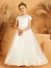 Embroidered Applique Ball Gown Flower Girl Dress