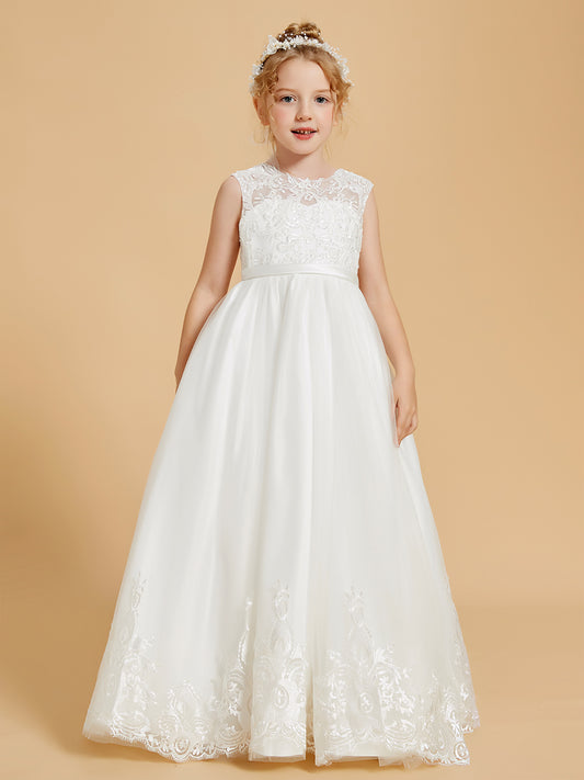 Embroidery Lace/Tulle Floor-Length Flower Girl Dress