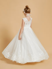 Embroidery Lace/Tulle Floor-Length Flower Girl Dress