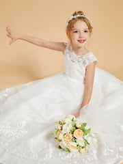 Embroidery Lace/Tulle Floor-Length Flower Girl Dress