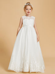 Embroidery Lace/Tulle Floor-Length Flower Girl Dress