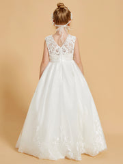 Embroidery Lace/Tulle Floor-Length Flower Girl Dress