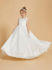 Embroidery Lace/Tulle Floor-Length Flower Girl Dress