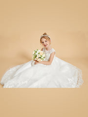 Embroidery Lace/Tulle Floor-Length Flower Girl Dress