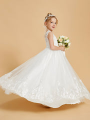 Embroidery Lace/Tulle Floor-Length Flower Girl Dress
