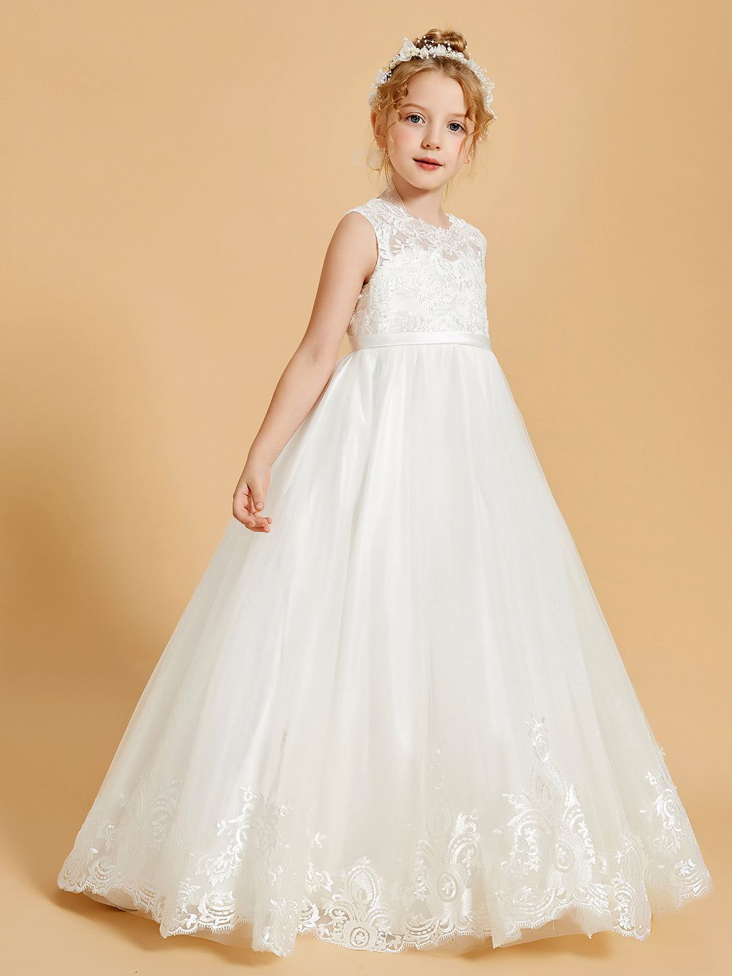 dress flower girl long BABARONI Size_36” to 37” Bust Cream Blue Floral Print The soft and delicate Shoe size:EU 46/ UK 12