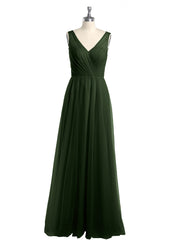 Illusion V-neck Tulle Long Dresses-Olive Green Plus Size