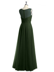 Illusion V-neck Tulle Long Dresses-Olive Green Plus Size
