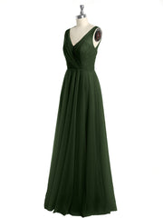 Illusion V-neck Tulle Long Dresses-Olive Green