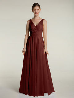 Illusion V-neck Tulle Long Dresses-Terracotta